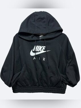 Nike Air Women’s Cropped Hoodie Black Pullover Sweatshirt Logo Pocket Size M